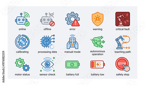 Robot indicators and alerts: status, warnings, and operations symbols