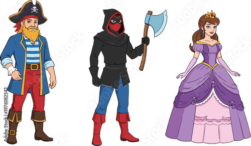 Pirate, Warrior, and Princess Character Vector Set for Fantasy, Adventure, and Storybook Designs
