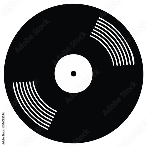 Black vinyl record with white label and groove detail