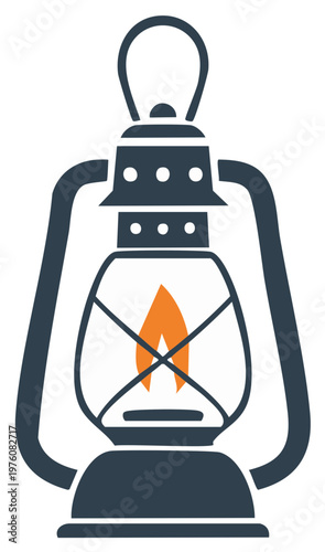 Simple camping kerosene lantern illustration with handle for outdoor recreation and travel navigation gear for evening adventure and camping