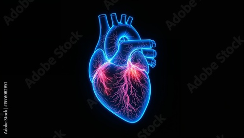 Anatomical Heart Illustration with Bright Vascular Structure Detail