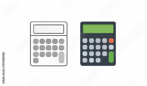 Minimalist calculator icon set with outline and flat style for finance accounting and mobile app UI vector