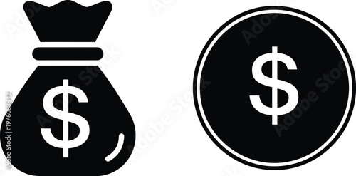 Money bag and dollar sign icon set financial wealth and currency symbols