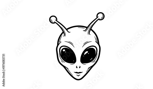 Hand-drawn funny alien head silhouette vector illustration doodle style isolated on white