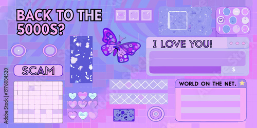 Aesthetic collage with butterfly stickers and retro computer elements