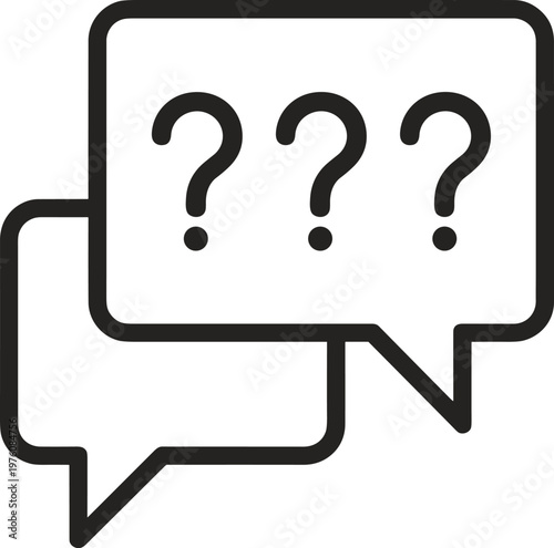 Speech bubble vector line icon with question marks, FAQ help support symbol, online chat dialogue communication concept, outline design.