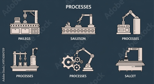 Illustrations of Industrial Processes and Automation Technologies.