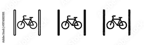 Bicycle Lane or Bike Path Icon Set. Cycling Route Symbols in Outline, Solid, and Hand-Drawn Styles.
