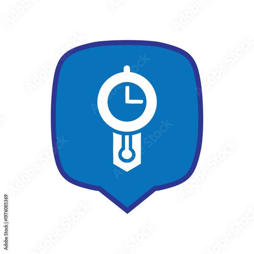 Classic Clock Icon in Blue Shield Shape.