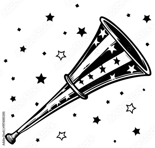 Celebratory Noise Maker With Stars Decoration And Falling Stars Illustration