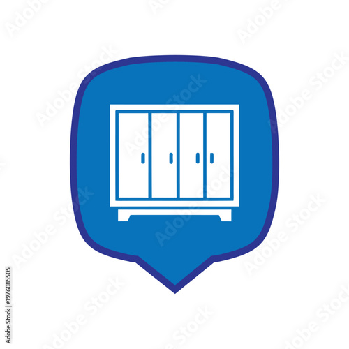 Wardrobe Icon in Blue Speech Bubble.