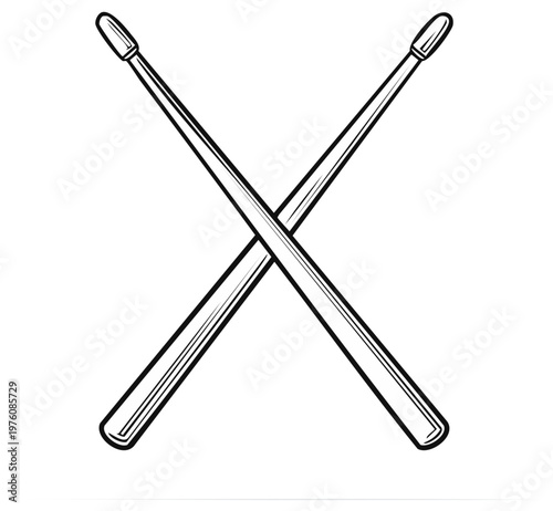 Musical Rhythm: Crossed Drumsticks Ready for Percussion, Concert Sound, and Beat Creation in a Minimalist Line Art Composition