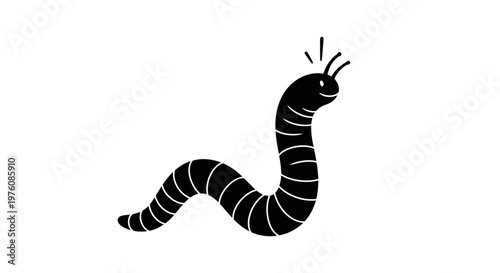 A simple black cartoon worm with a smiling face and antennae on a white background.
