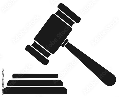 Black Silhouette of a Judge's Gavel and Sounding Block Ready for a Decision