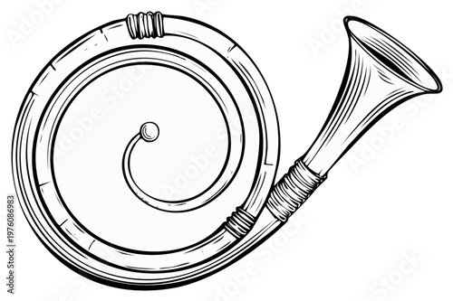 Vintage French Hunting Horn Illustration