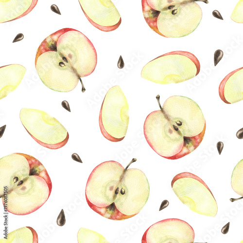 Seamless pattern of apple slices white
