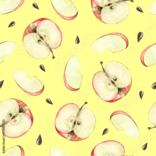 Seamless pattern of apple slices yellow