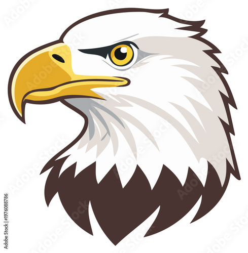 Powerful bald eagle head illustration with a majestic gaze and prominent yellow beak