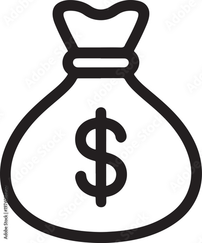 Black Money Bag Icon with Dollar Sign for Finance and Banking Concepts