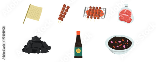 Set of Vector Illustration of Equipment for Grilling on Eid al-Adha
