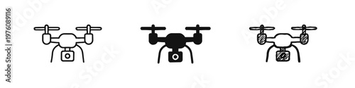 Drone with Camera Icons Set - Aerial Photography and Technology Symbols for Unmanned Aircraft