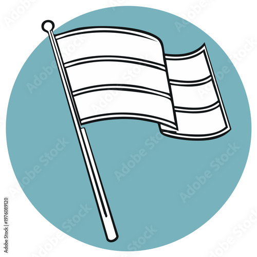 White flag illustration waving in the wind on light blue circle - vector clip art