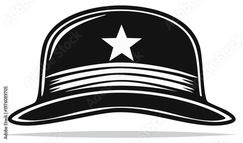Stylized police hat illustration with star emblem, vintage design.