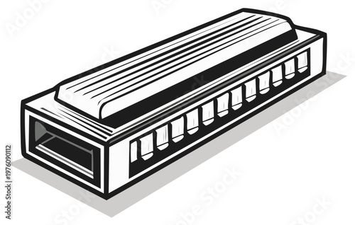Illustration of a harmonica musical instrument with shadow