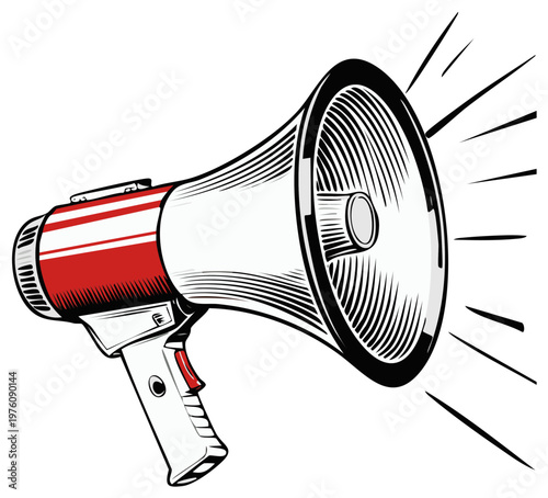 Loudspeaker Vector Illustration in Vintage Style with Sound Waves Announcing Important Messages