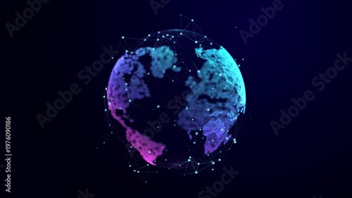 The global internet. Big data flow concept. Network infrastructure visualization. 3D rendering. Seamless loop.