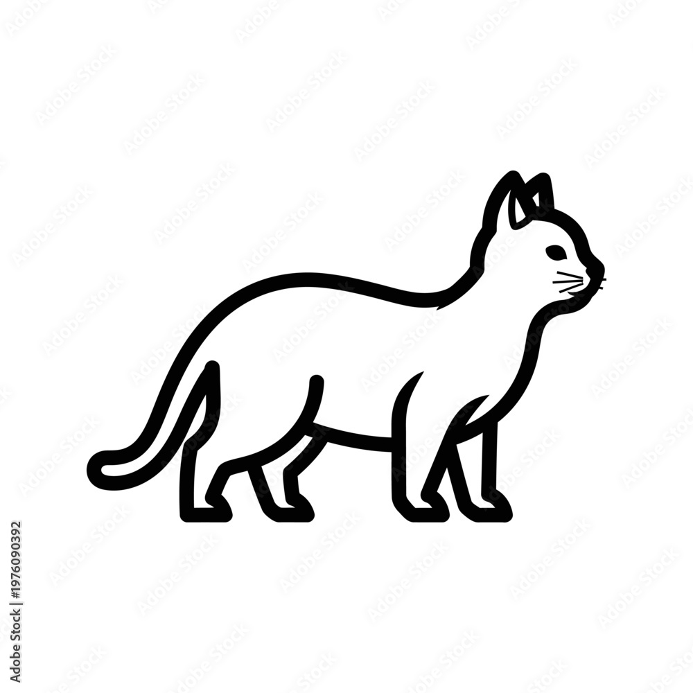 Fototapeta premium minimalist black and white cat silhouette walking line art illustration
