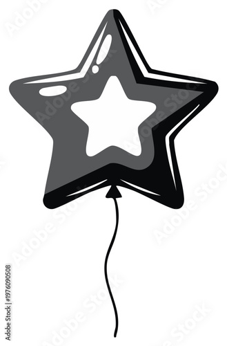 Glossy Star Shaped Balloon with Inner Star Outline and String