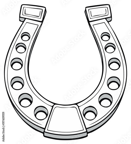 Monochrome horseshoe vector graphic: Good luck charm, symbol for horse riding, simple vector icon, equestrian graphic.