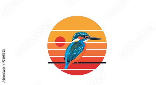 Colorful Kingfisher Bird Perched Sideways.