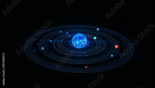 Celestial Bodies and Orbiting Planets in Abstract Space Visualization