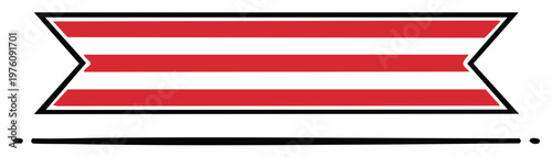 Abstract Red and White Striped Emblem Symbol with Horizontal Bar Graphic