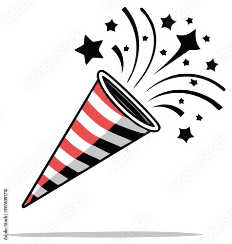Party popper vector illustration celebration icon graphic element stripes stars