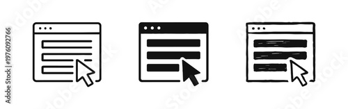 Website Form and Cursor Icon Set. Online Application, Data Entry, User Interface, Web Browser Vector Symbols.