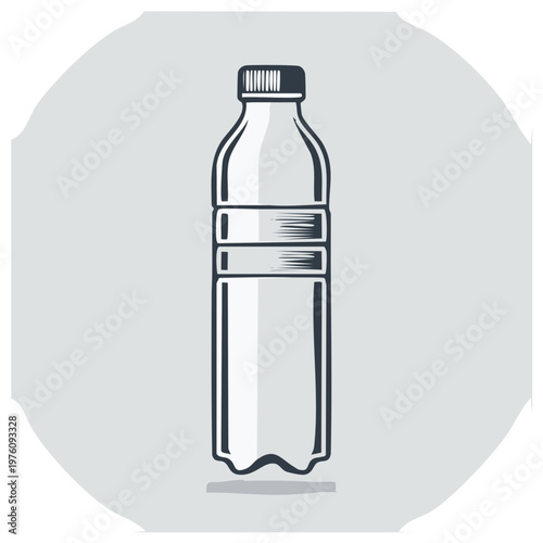 Bottle graphic illustration against a grey backdrop for water refreshment and hydration.