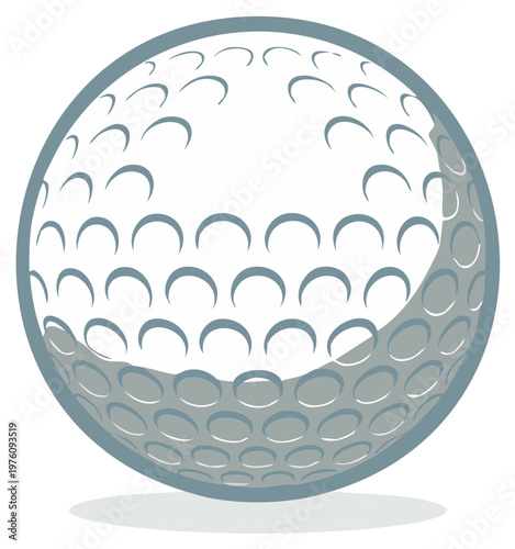 Isolated illustration of a golf ball with dimples, contour lines, and shadow, in vector design.