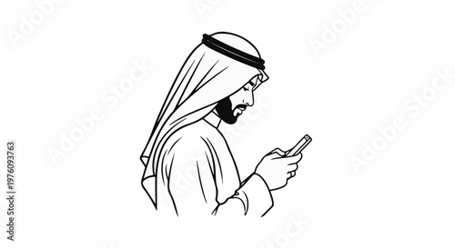 Man in traditional attire using a smartphone