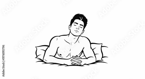 Man lying in bed with eyes closed and hands clasped