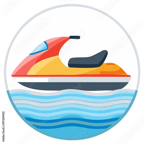 Colorful Jet Ski on Water Surface, Recreational Watersport Activity, Aquatic Adventure Design Element Isolated