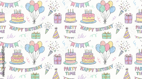 Colorful birthday party celebration pattern.
