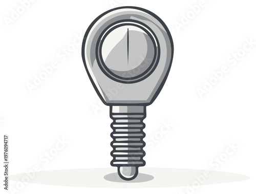 Close-up of a silver dental tool with a circular head and threaded shaft against a white background