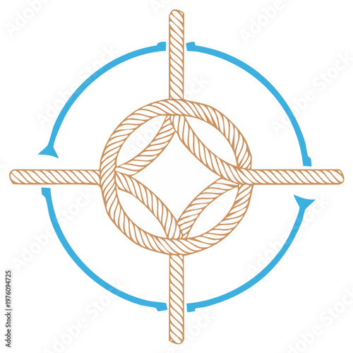 Nautical Rope Knot Icon with Directional Arrows Circular Design Element