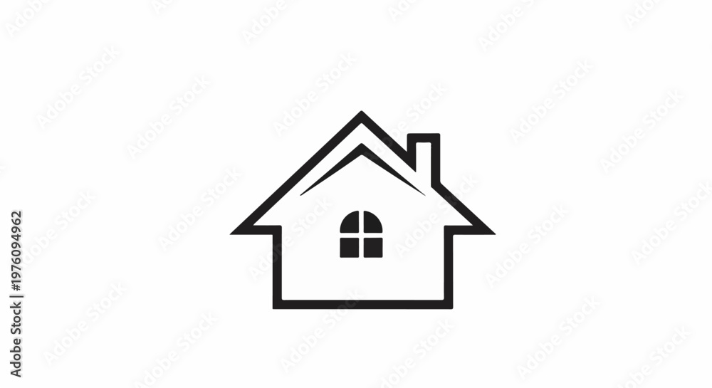 Fototapeta premium Minimalist black outline of a house with a single arched window