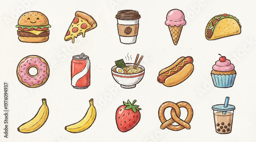 A variety of popular fast food items.