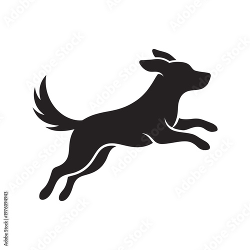 A vector silhouette of a dog running swiftly in a natural outdoor setting.