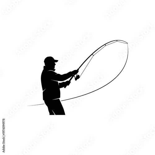 Man silhouette vector illustration of a person fishing with a rod outdoors